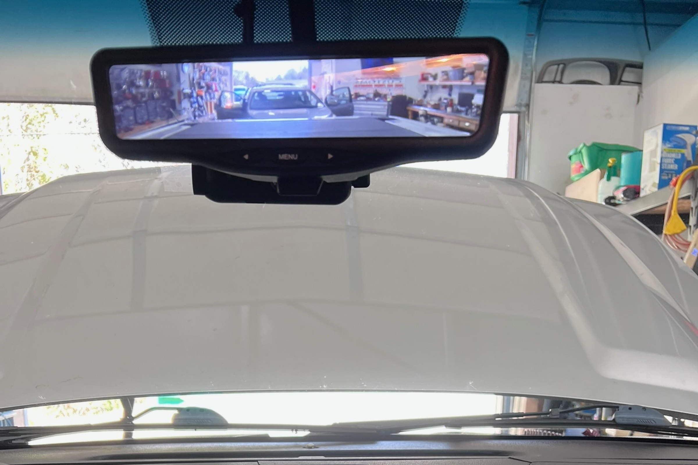 Camera image on display during normal parking maneuver, daytime — installed by Sturgess Customs