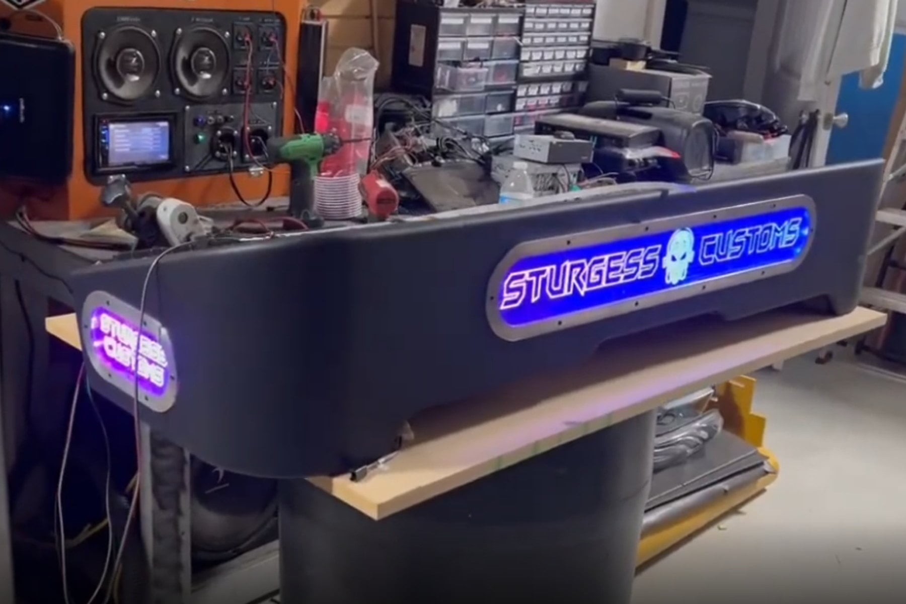 Custom subwoofer enclosure — installed by Sturgess Customs