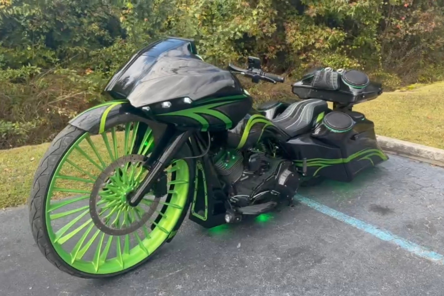 Batwing or split fairing, speaker integration visible — installed by Sturgess Customs