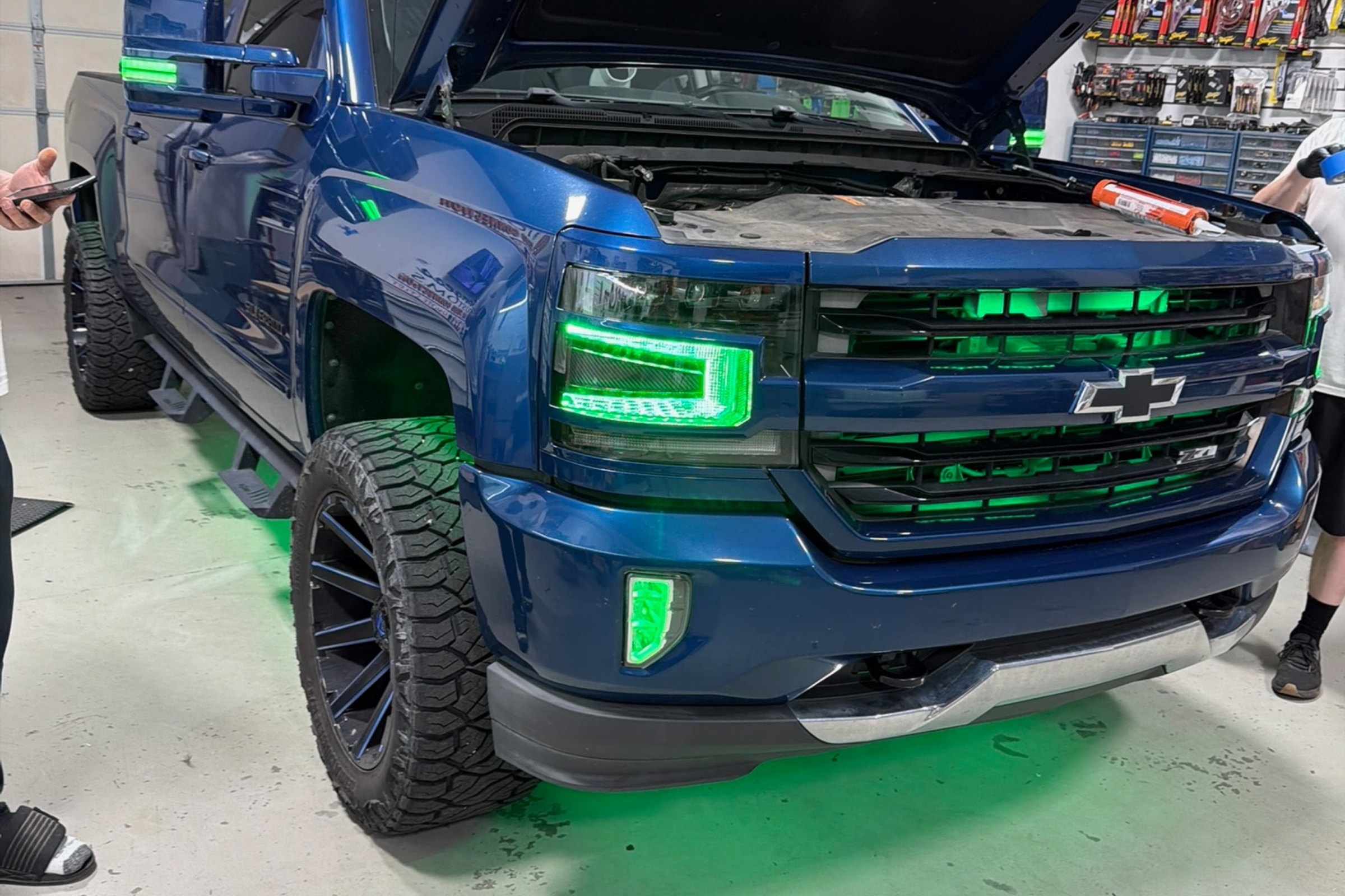 Halo headlight and grille accent lighting on a pickup — installed by Sturgess Customs