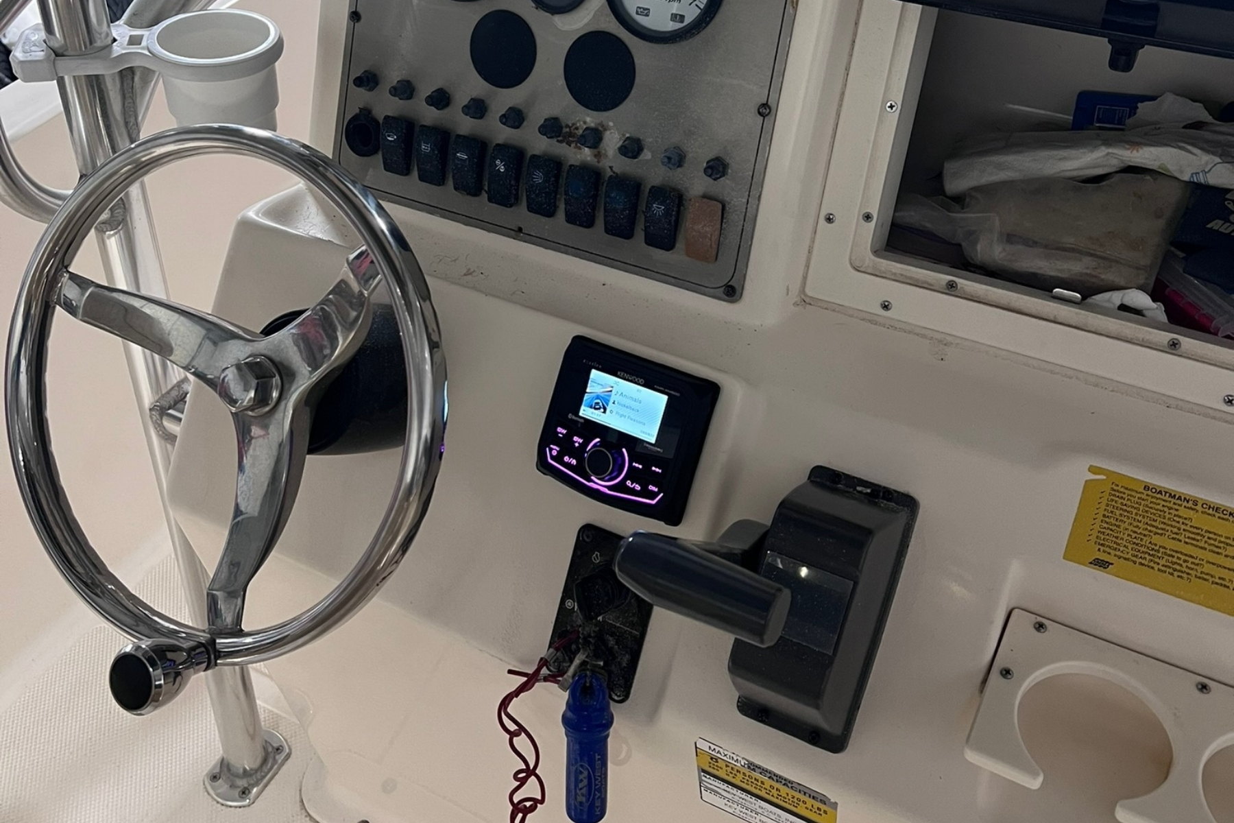 Center console T-top speakers or bass-boat helm build — installed by Sturgess Customs
