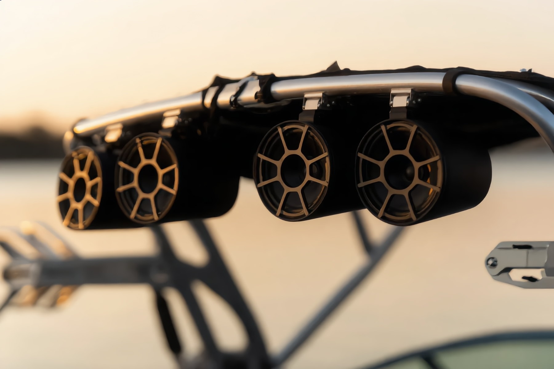 Tower system visibly mounted, on the lake or launch-ready — installed by Sturgess Customs