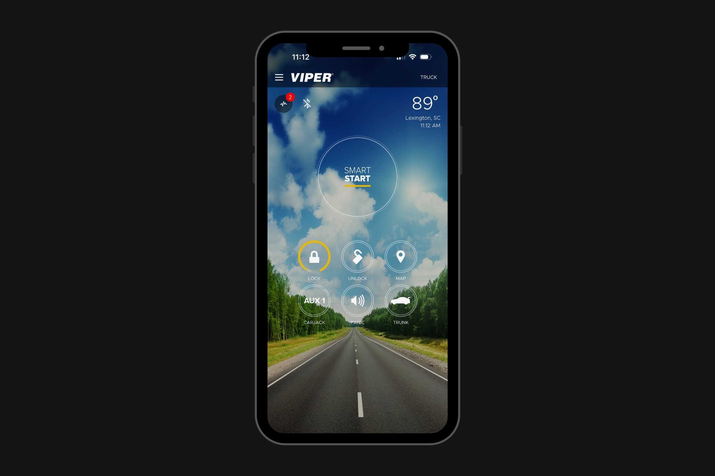 Real phone showing app in real-vehicle context, operational state — installed by Sturgess Customs